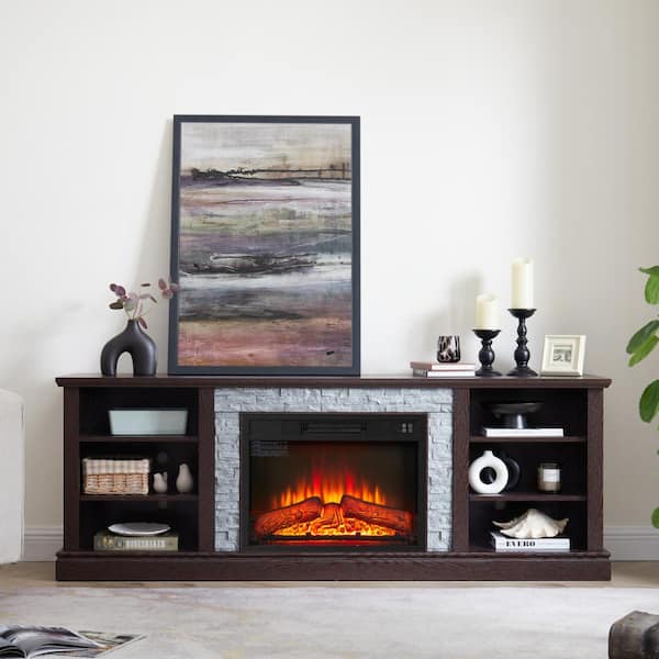 SUNRINX 70 in. W Freestanding Wooden with Faux Stacked Stone