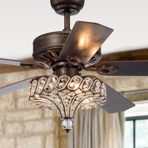 Warehouse Of Tiffany Pilette 52 In Antique Speckled Bronze Crystal Shade Ceiling Fan With Light Kit And Remote Control Cfl8352remorb The Home Depot - Crystal Ceiling Fan Light Shade