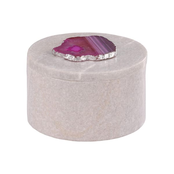 Titan Lighting Antilles 5.5 in. x 3 in. White Marble And Pink Agate Round Decorative Box