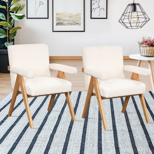Unbranded Modern White Altay Velvet Upholstered Arm Chair Set of 2 with Solid Wood Frame with Arm Pads for Living Room