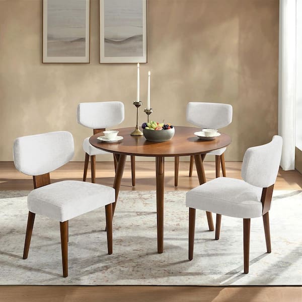Lydia Ivory Polyester Dining Chair with Solid Wood Legs and Curved Backrest Set of 2