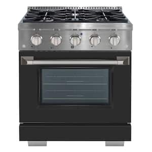 30" 4.2 cu. ft. Dual Fuel Range with Gas Stove and Electric Oven with 4 Burners in. Stainless Steel with Black Door