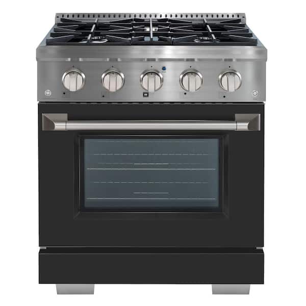 Ancona 30" 4.2 cu. ft. Dual Fuel Range with Gas Stove and Electric Oven with 4 Burners in. Stainless Steel with Black Door