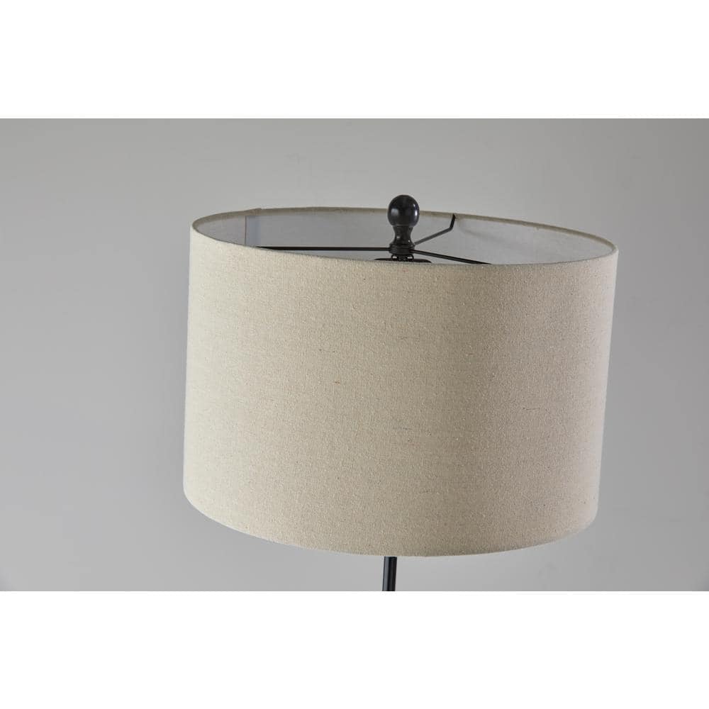 Adjustable Antique Bronze Floor Lamp with Oatmeal Linen Shade