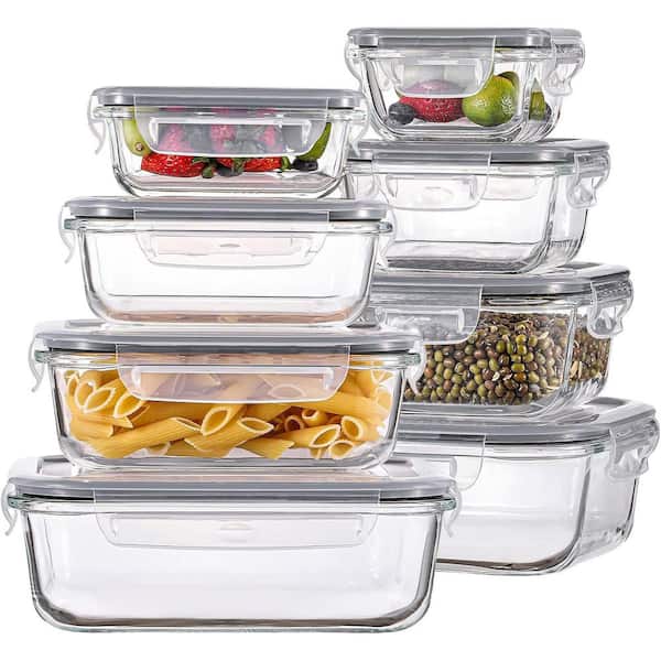 8 Pack Glass Food Storage Containers Set Airtight Leak Proof Microwave Oven Freezer Dishwasher Safe BPA Free