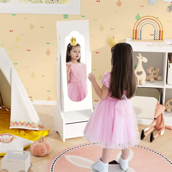 Kids Vanity Set Princess Makeup Dressing Table and Chair Set with Jewelry Armoire White