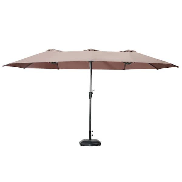 OVASTLKUY 15 ft. 3 Top Patio Outdoor Market Umbrella with Crank in Coffee with Base