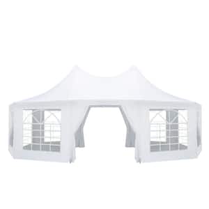 19 ft. x 26 ft. Party Tent, White Wedding Tent, Decagonal Heavy-Duty Canopy with 8 Removable Sidewalls