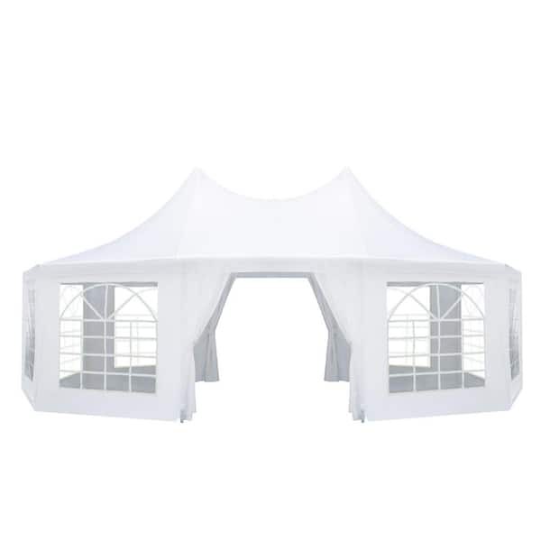 Unbranded 19 ft. x 26 ft. Party Tent, White Wedding Tent, Decagonal Heavy-Duty Canopy with 8 Removable Sidewalls