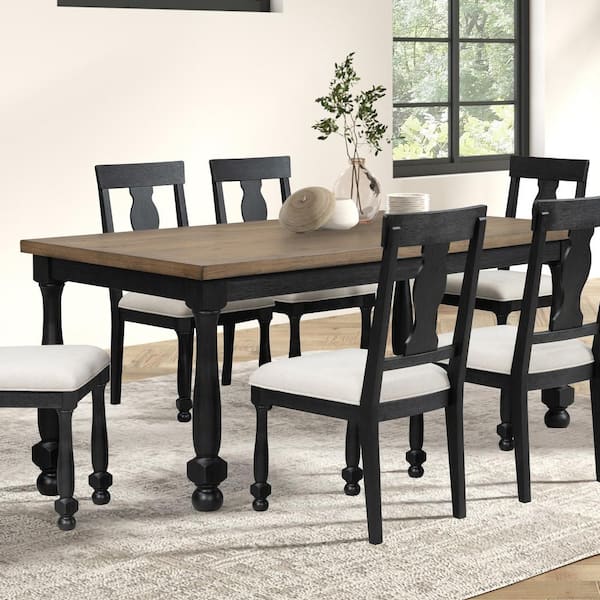 Windcrest Modern Farmhouse Black Wood 78 in. 4 Leg Dining Table Seats 6