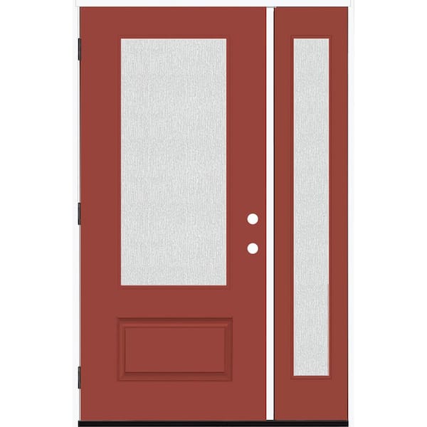 Steves & Sons Legacy 51 in. x 80 in. 3/4 Lite Rain Glass RHOS Morocco Red Finish Fiberglass Prehung Front Door with 12 in. SL