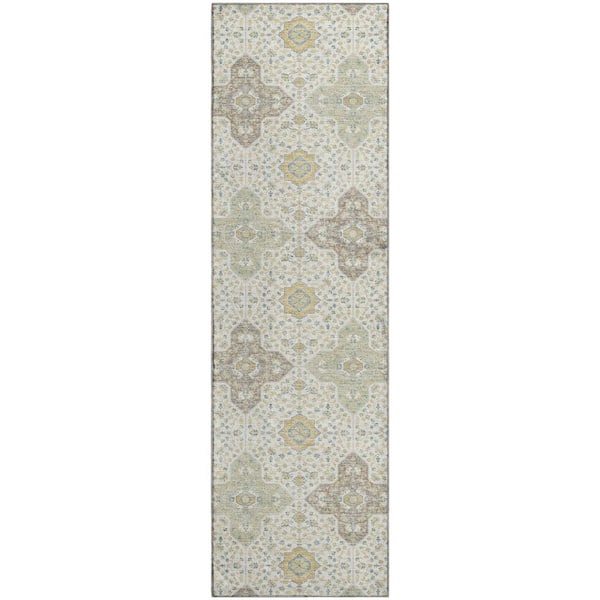 Mayfield Premium Machine Washable Abstract AMF2566 Ivory 2 ft. x 7 ft. Runner Rug