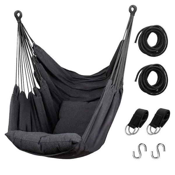 3.2 ft. Gray Hammock Chair Hanging Rope Swing with Pocket and Durability for Outdoor, 300 lb. Weight Capacity