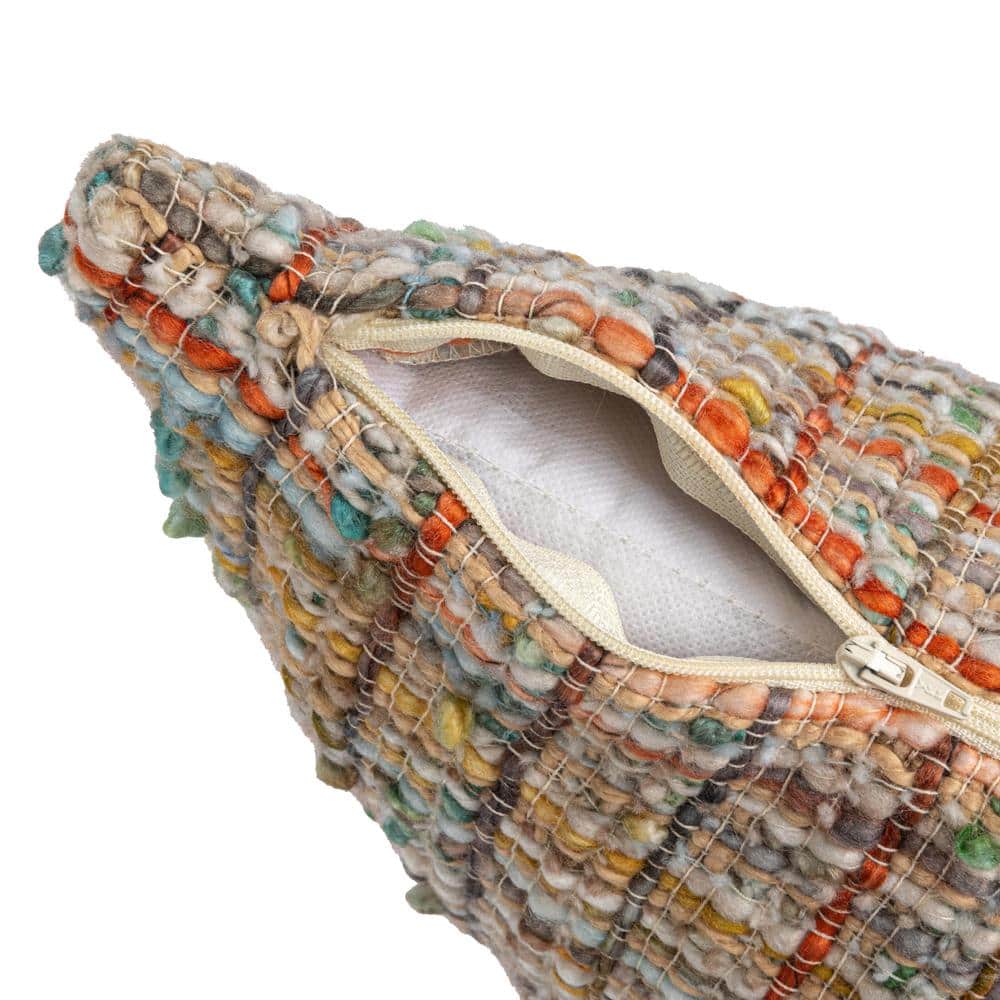 Multicolor Woven Acrylic Blend Bouclé Throw Pillow