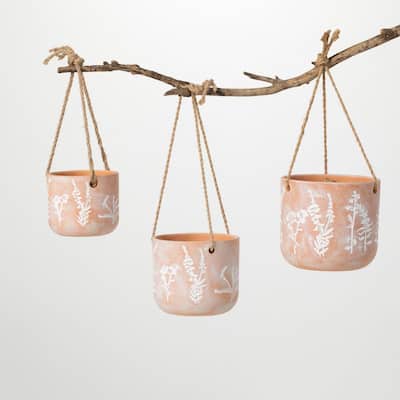 15", 14.5", and 11.5" Terracotta Herb Hanging Ceramic Planters (Set of 3)