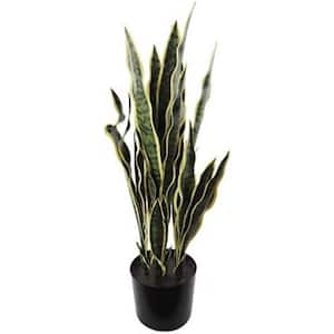 36 in. Artificial Green Indoor Snake Plant with 36 Leaves - Stylish Black Pot, Floral Home by Artificial Flowers