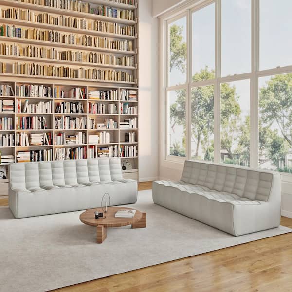 Magic Home Set of 2-Armless 2-Piece Linen Modular Sectional Sofa 82.6 in. 3-Seater Fireside Lazy Floor Sofa Couch in Gray