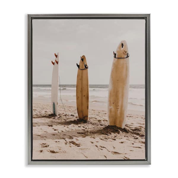 Stupell Industries Coastal Standing Surfboards by LSR Design Studio Gray Floater Frame Sports Graphic Art Print 21 in. x 17 in.