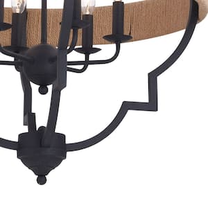 Beaumont 6-Light Gray and Natural Rop Farmhouse Cage Pendant Light
