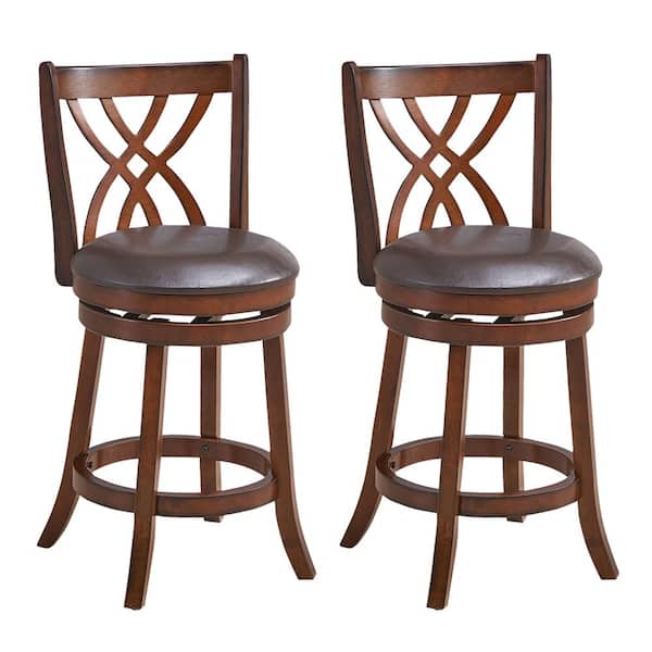 Costway 39 in. Wood Swivel Bar Stool Counter Height Dining Pub Chairs with Rubber Wood Legs Set of 2