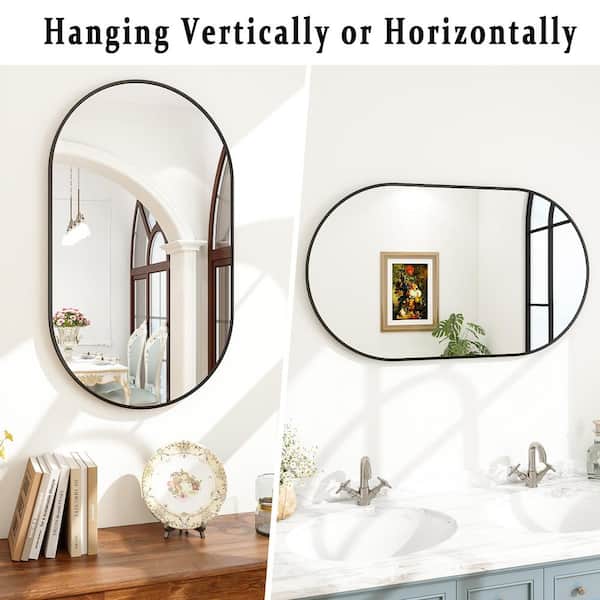 22 in. W x 38 in. H Oval Metal Framed Wall Bathroom Mirror Vanity Mirror Black