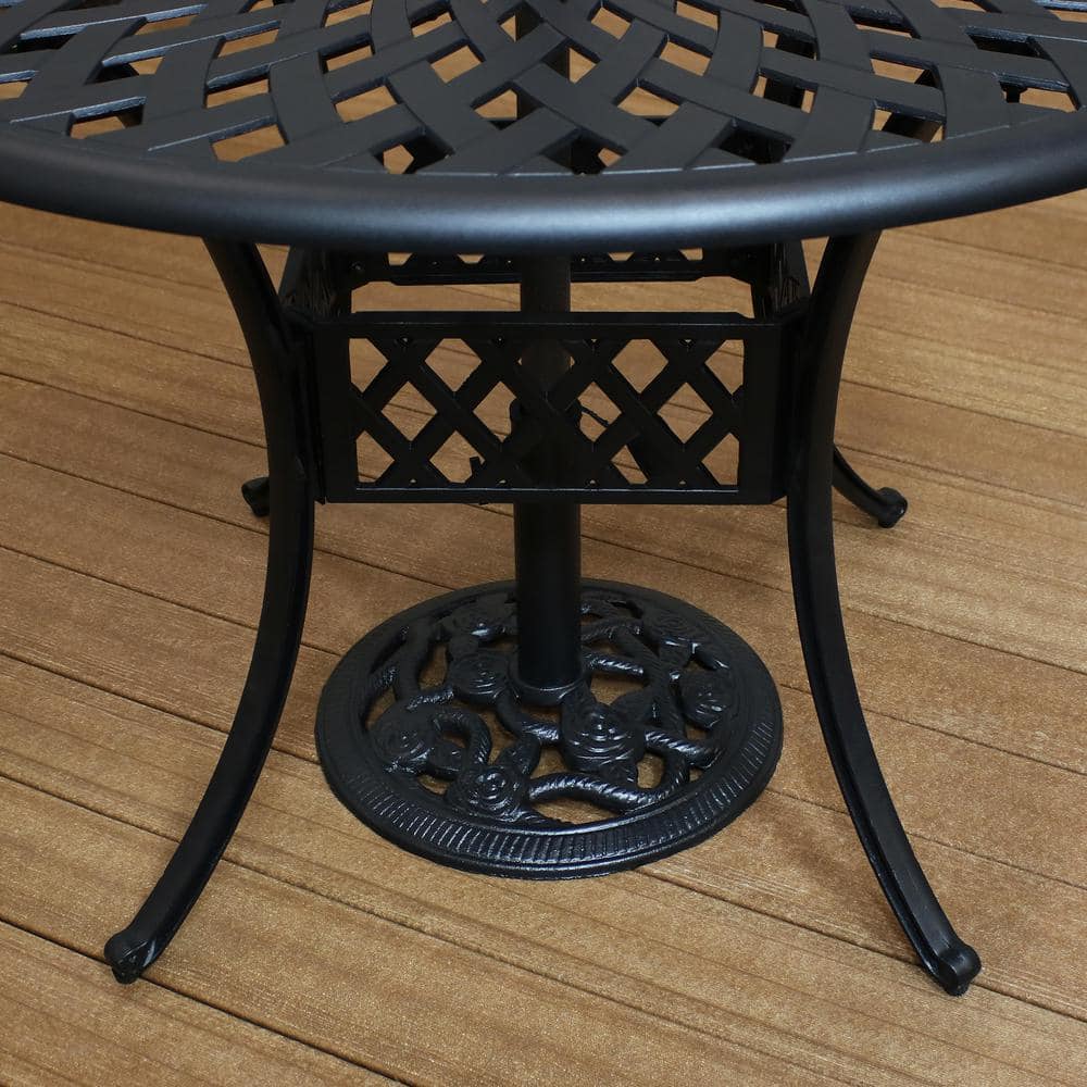 Black Cast Iron Decorative Rose Blossom Patio Umbrella Base Stand