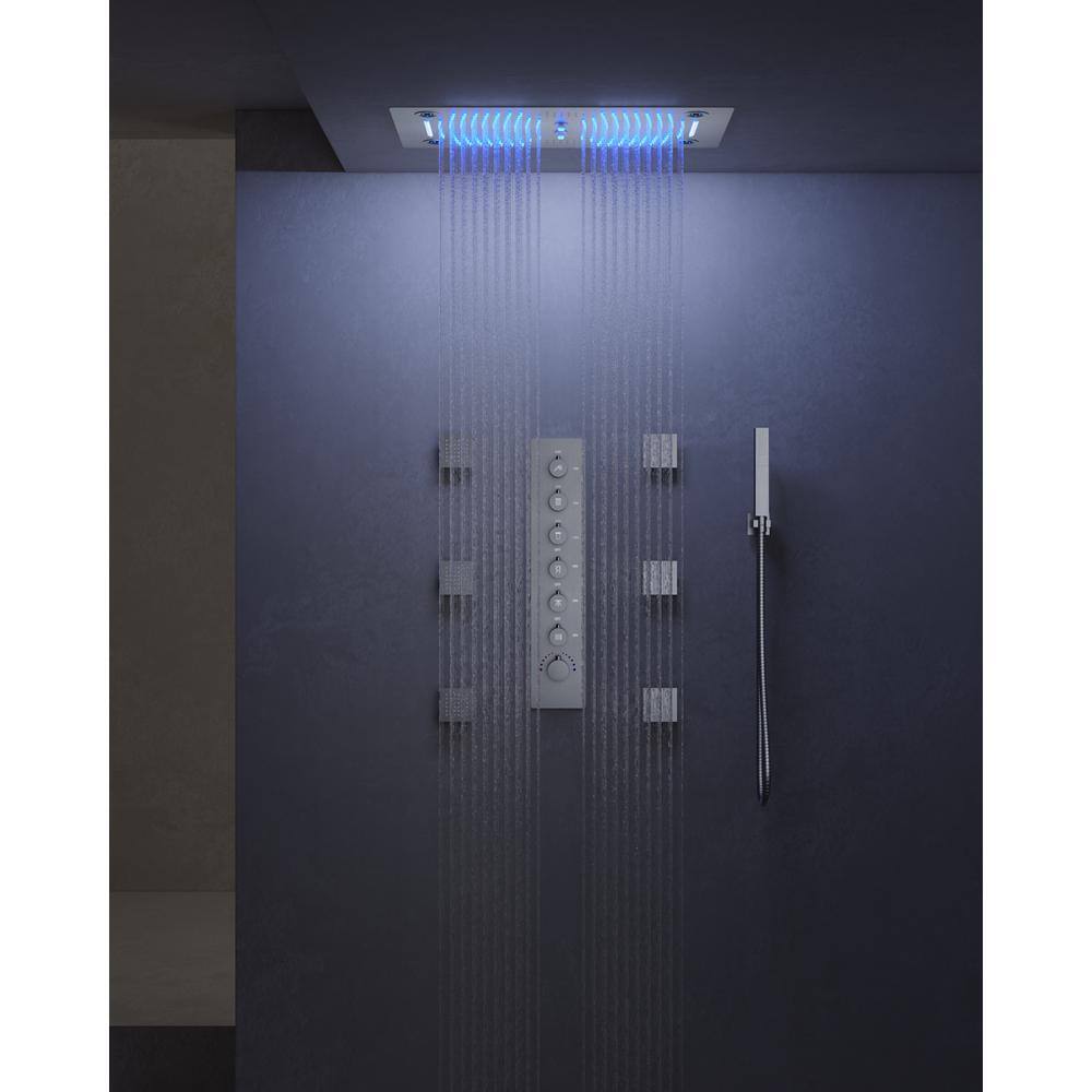 Large Brushed Nickel Dual LED Ceiling and Wall Mounted Shower System
