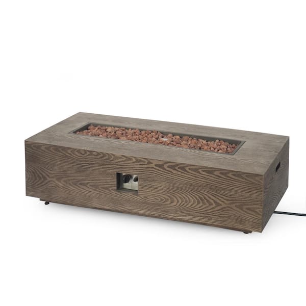 Unbranded 56 in. Brown Wood Pattern Outdoor Rectangle Metal Fire Pit - 50,000 BTU