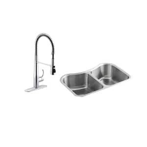 Akdy All In One Matte Black Finished Stainless Steel 32 In X 18 In Undermount Kitchen Sink With Spring Neck Faucet Ks0502 Kf12 The Home Depot