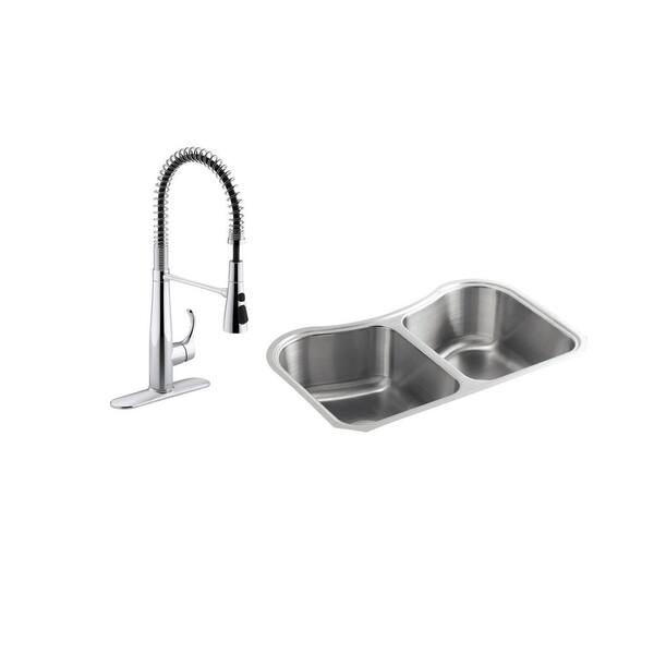 Kohler Staccato All In One Undermount Stainless Steel 31 In Double Bowl Kitchen Sink With Simplice Faucet K 22033 Cp 3899 Na The Home Depot