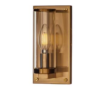 1-Light Modern Antique Brass Cylinder Wall Sconce with Clear Glass Shade