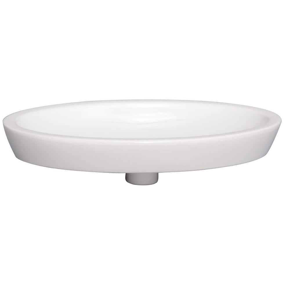 White Oval Ceramic Wall-Mount Drop-In Bathroom Sink