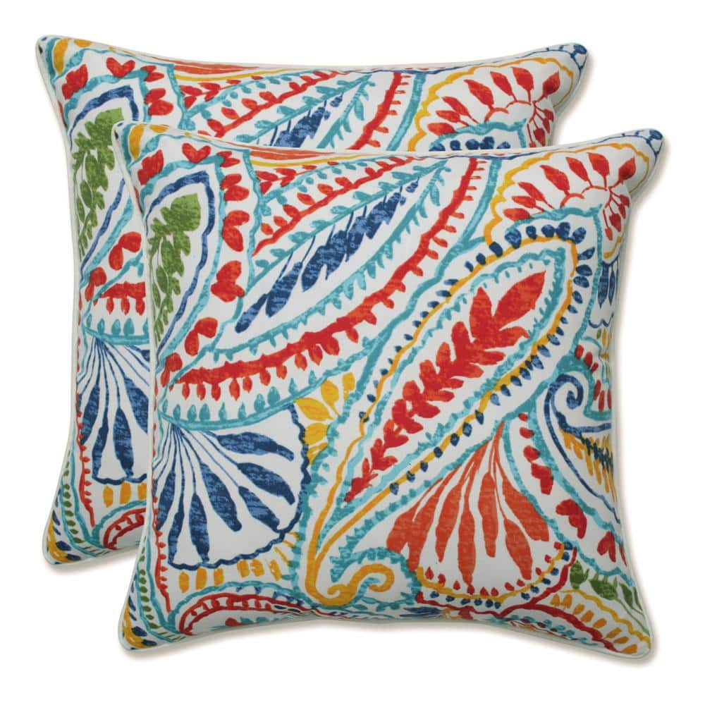 Pillow Perfect Paisley Blue/Multi Ummi Square Outdoor Throw Pillow 2 ...