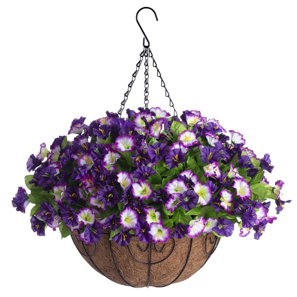 20 in. H Artificial Hanging Flowers with 12 in. Basket, Garden Porch Deck S