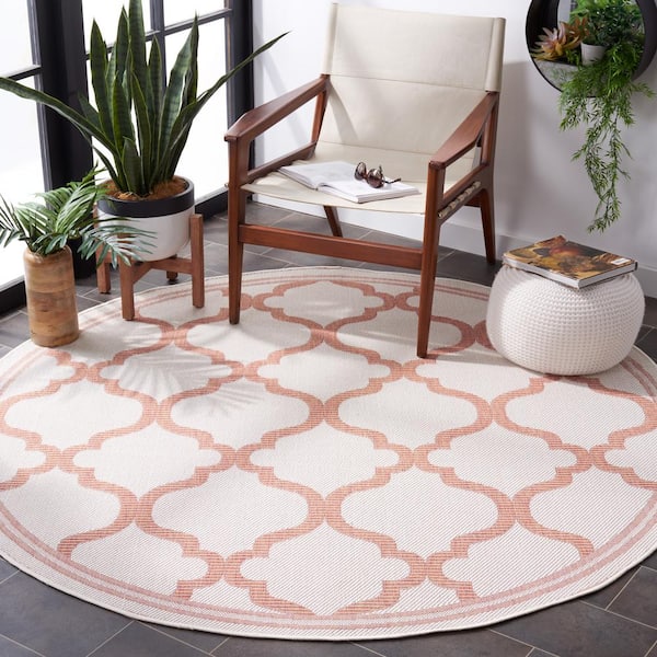 Bermuda Ivory/Rust 7 ft. x 7 ft. Round Border Trellis Indoor/Outdoor Area Rug