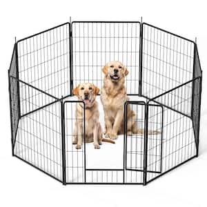31.5 in. H x27.5in. W Foldable Metal Wireless Indoor Outdoor Pet Fence Playpen Kit with Stakes and 1 Gate (8-Pieces)