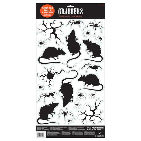 Amscan 23.75 in. Black Halloween Rats Bugs Cracks Wall Grabbers (4-Pack)