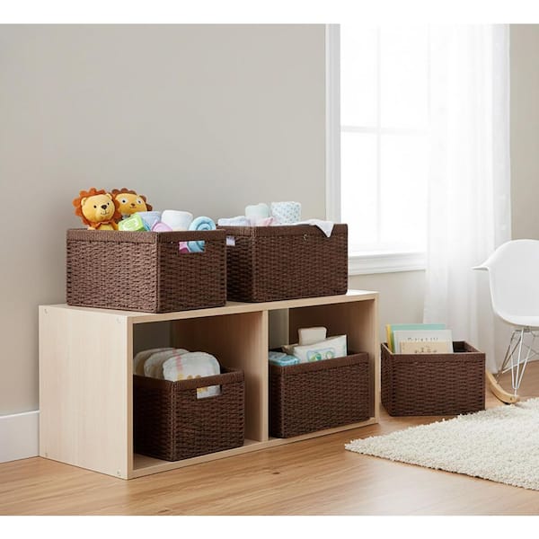2-Pack Dark Brown Wicker Storage Baskets with Handles (13.4×7.1