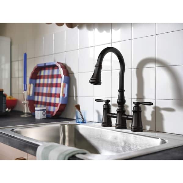 Weymouth 2-Handle High-Arc Bridge Kitchen Faucet with Power Boost in Matte Black