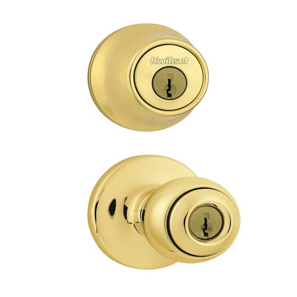 Tylo Polished Brass 690 Entry Door Knob and Single Cylinder Deadbolt Combo Pack