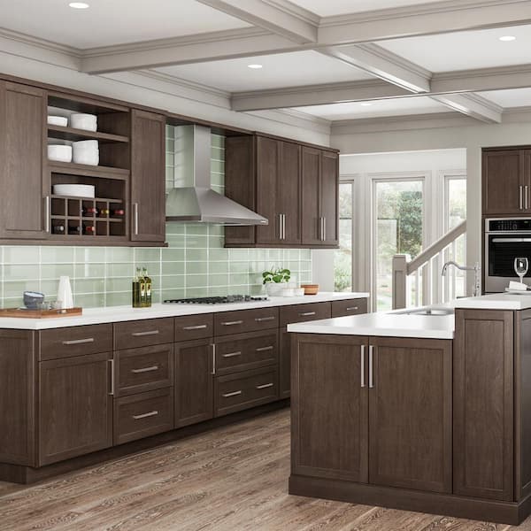 Hampton Base Kitchen Cabinets in Medium Oak - Kitchen - The Home Depot