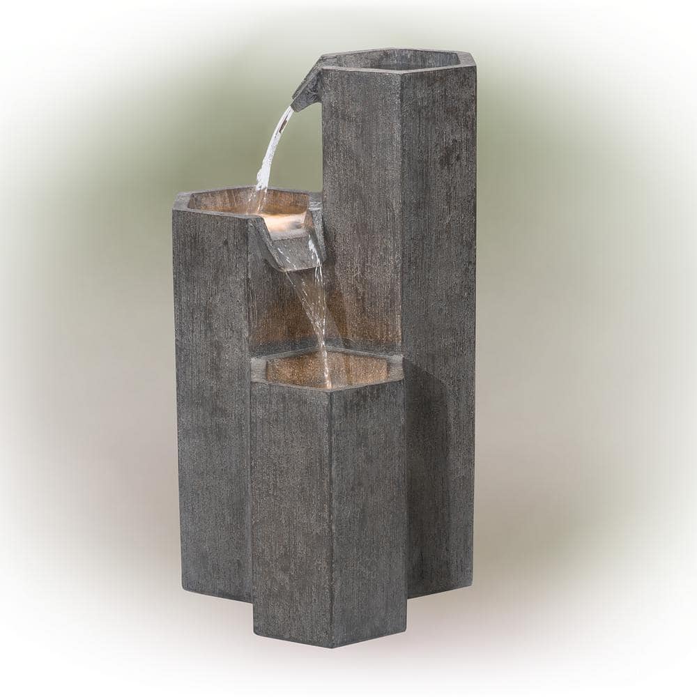25 in. Tall Indoor/Outdoor 3-Tier Hexagonal Columns Fountain with LED Light