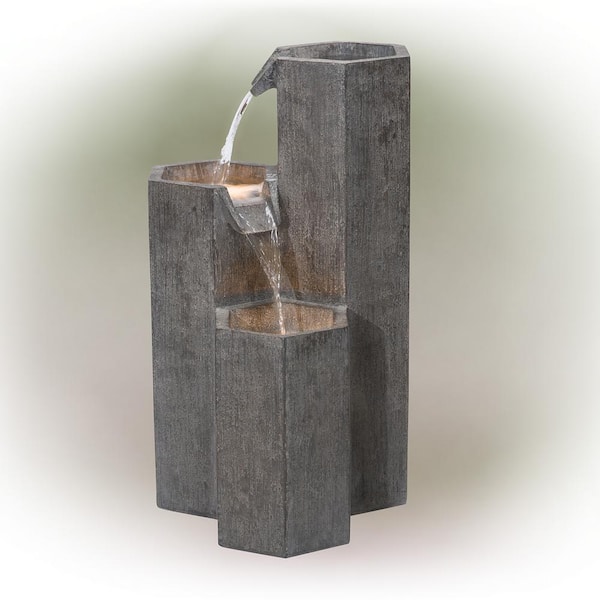 Alpine Corporation 25 in. Tall Indoor/Outdoor 3-Tier Hexagonal Columns Fountain with LED Lights