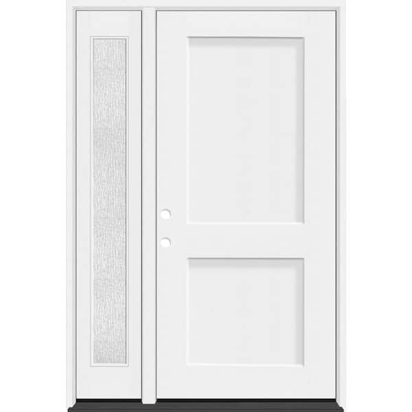 Steves & Sons Legacy 51 in. x 80 in. 2P Squaretop Shaker RHIS Unfinished White Fiberglass Prehung Front Door wRain 12 in.SL6-9/16 Jamb