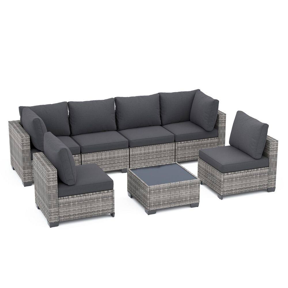7--Piece Gray Wicker Outdoor Patio Sectional Sofa Conversation Set with Gray Cushions price history on PriceWatchPro