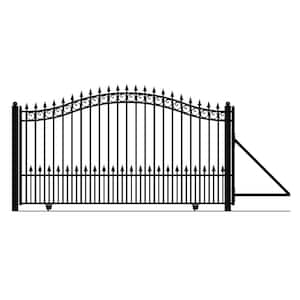 Prague Style 16 ft. x 6 ft. Black Steel Single Slide Driveway Fence Gate