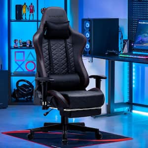 Gaming Chair with Footrest and Bluetooth Speakers Faux Leather Music Video Game Chair Ergonomic Computer Desk Chair, Red