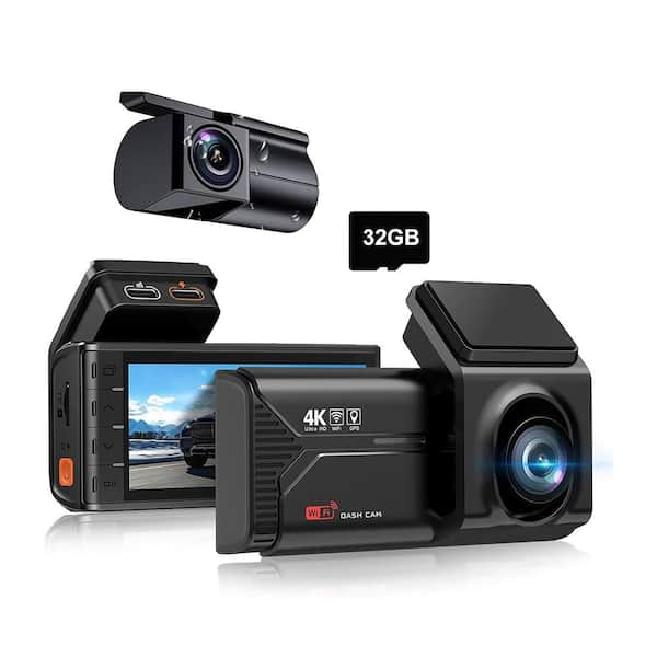 4K Plus 2K Dual Dash Cam Front and Rear w/ 3.69 in. IPS Screen Built-in GPS and WiFi 170° Wide View HDR/WDR Night Black