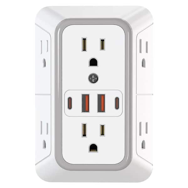6-Outlet Extender Surge Protector with 2 USB-A, 2 USB-C Ports Multi Plug Wall Adapter Charger for Home Office Travel
