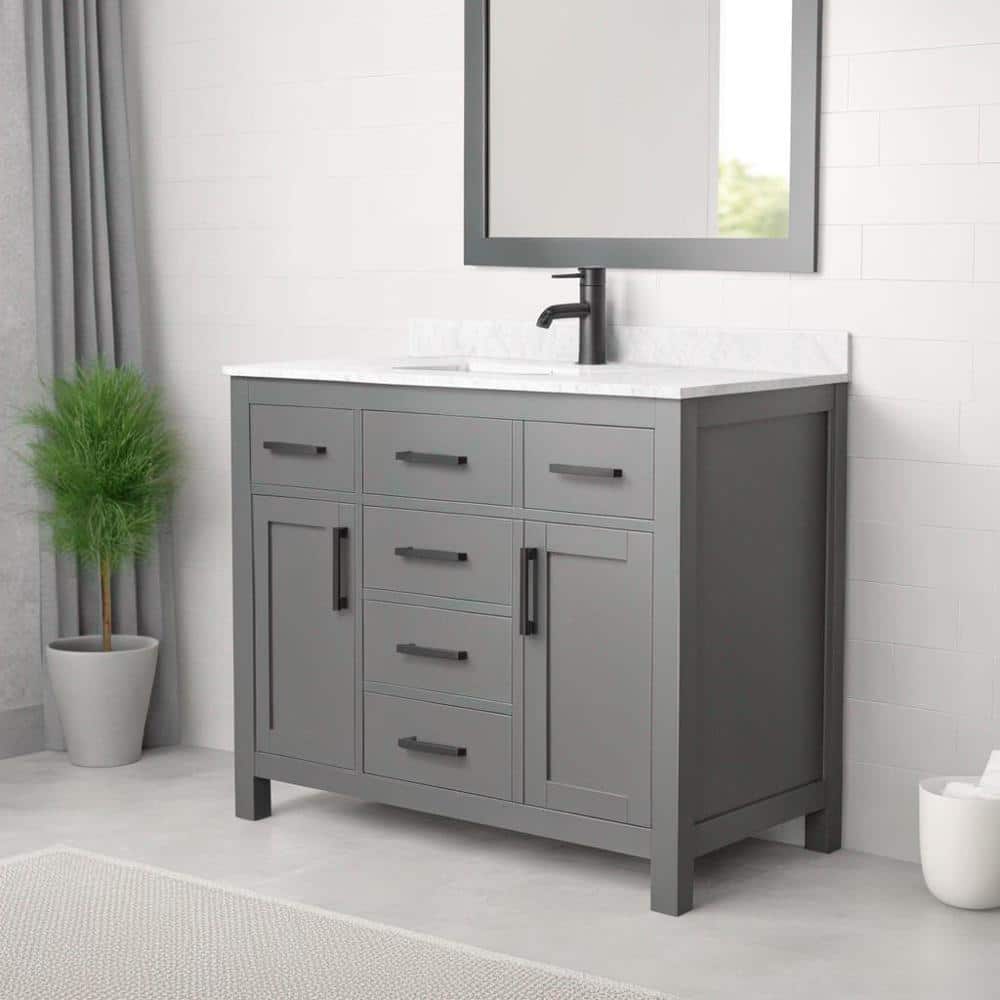 Beckett 42" Dark Gray Freestanding Vanity with Carrara Marble Top